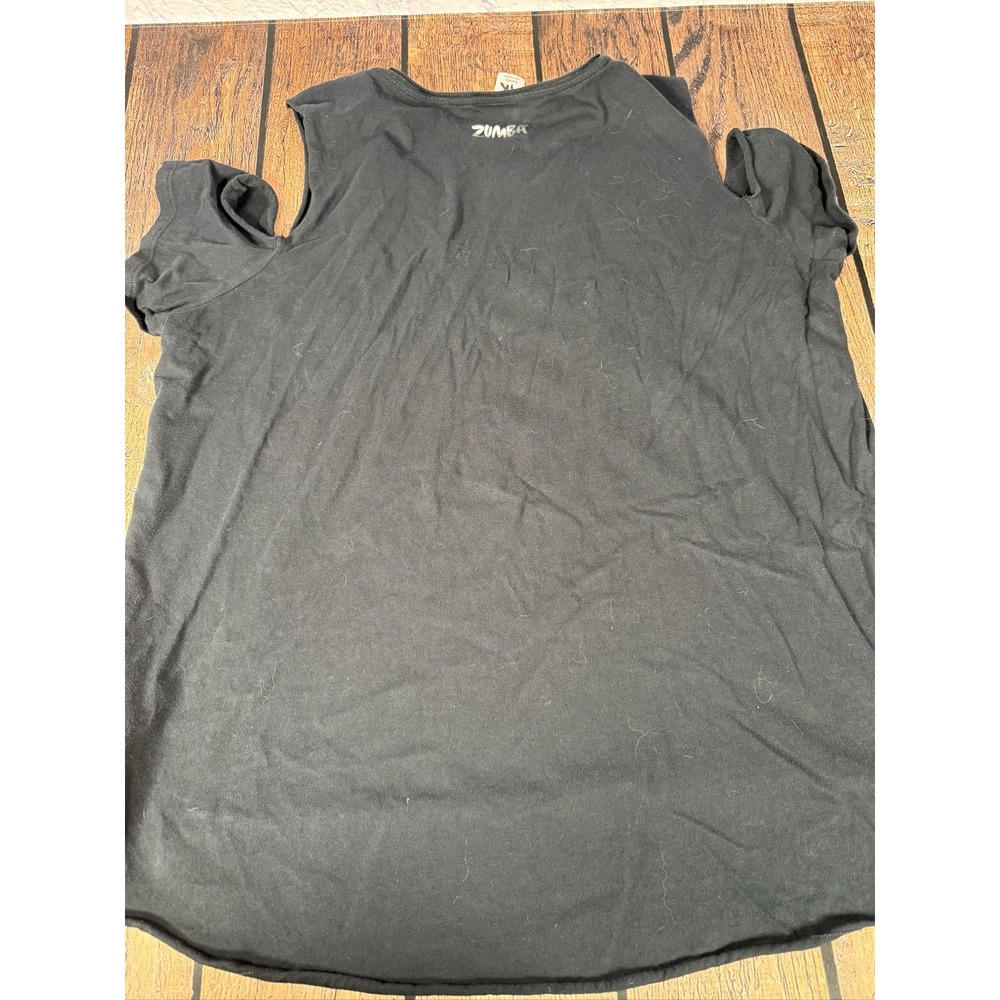 Zumba I RUN THIS Tank Top Women's Black Large Cold Shoulder Rhinestone Cotton - Picture 3 of 5